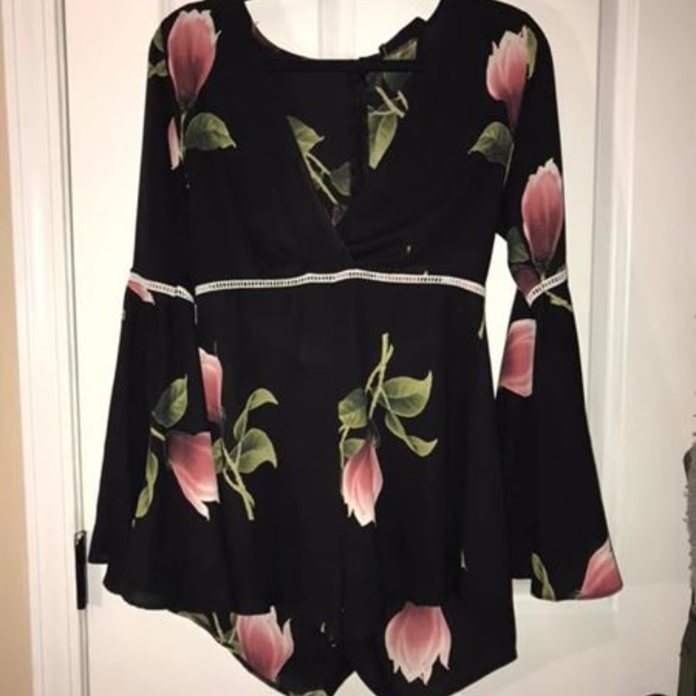 Black Floral Pitaya Romper